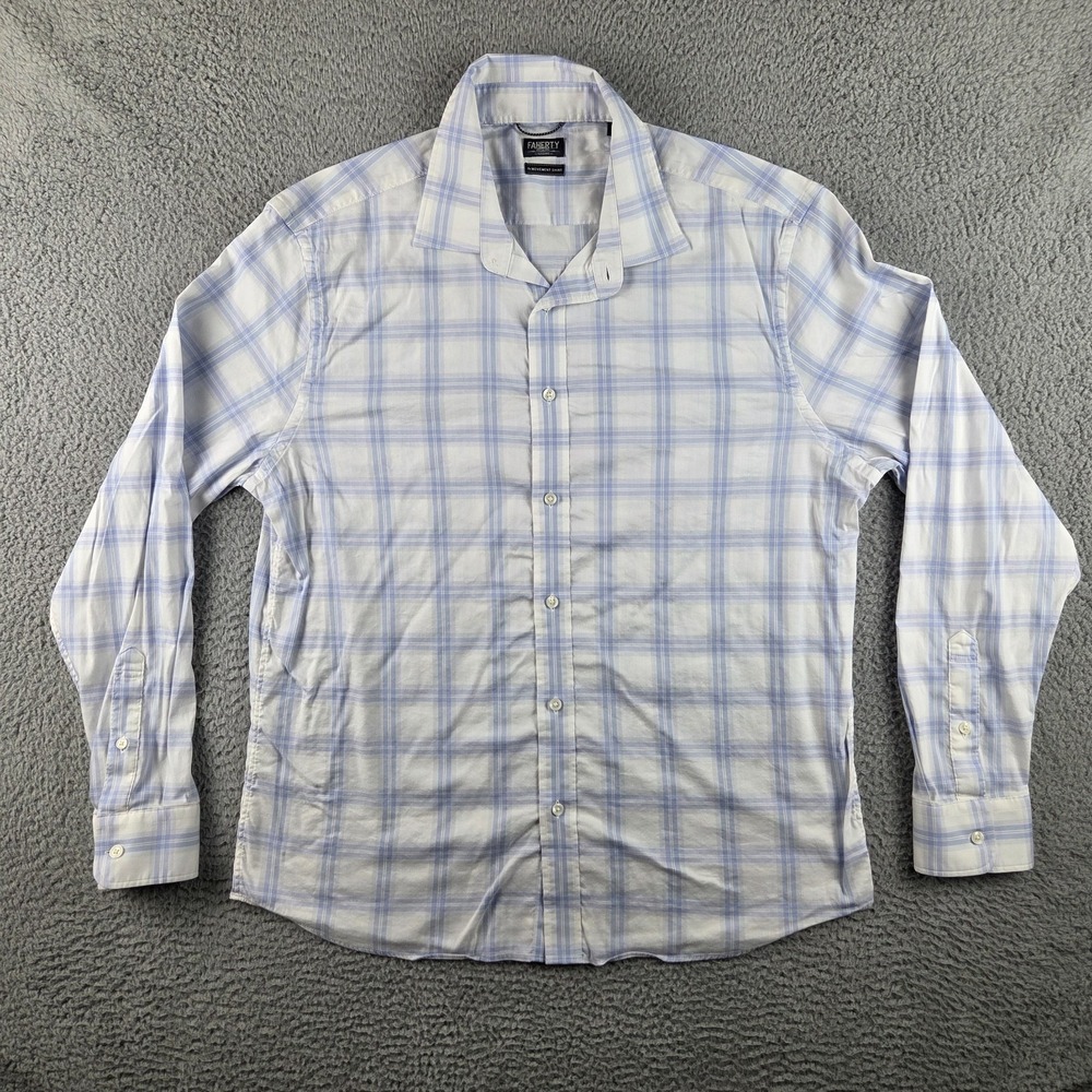 Faherty The Movement Shirt Mens XL Long Sleeve White Plaid Check Supima Cotton